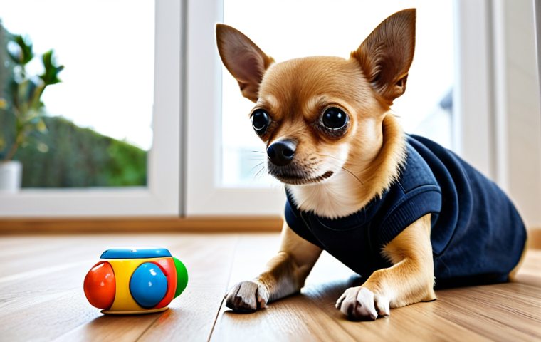 치와와 짖음 조절법 - Chihuahua on Leash During Training Walk**

A fully clothed Chihuahua on a leash, walking calmly next...