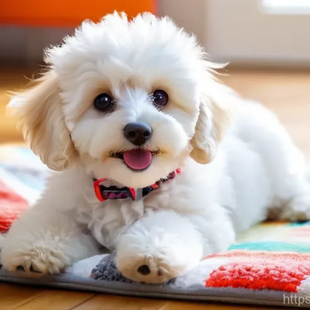 비숑프리제와 푸들 믹스 - A fluffy and adorable Puchon (Poodle and Bichon Frise mix) puppy, with curly white fur and bright, c...