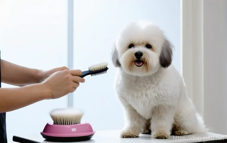 비숑프리제와 푸들 믹스 - A happy and affectionate adult Puchon, with perfectly groomed, curly cream-colored fur and a joyful ...