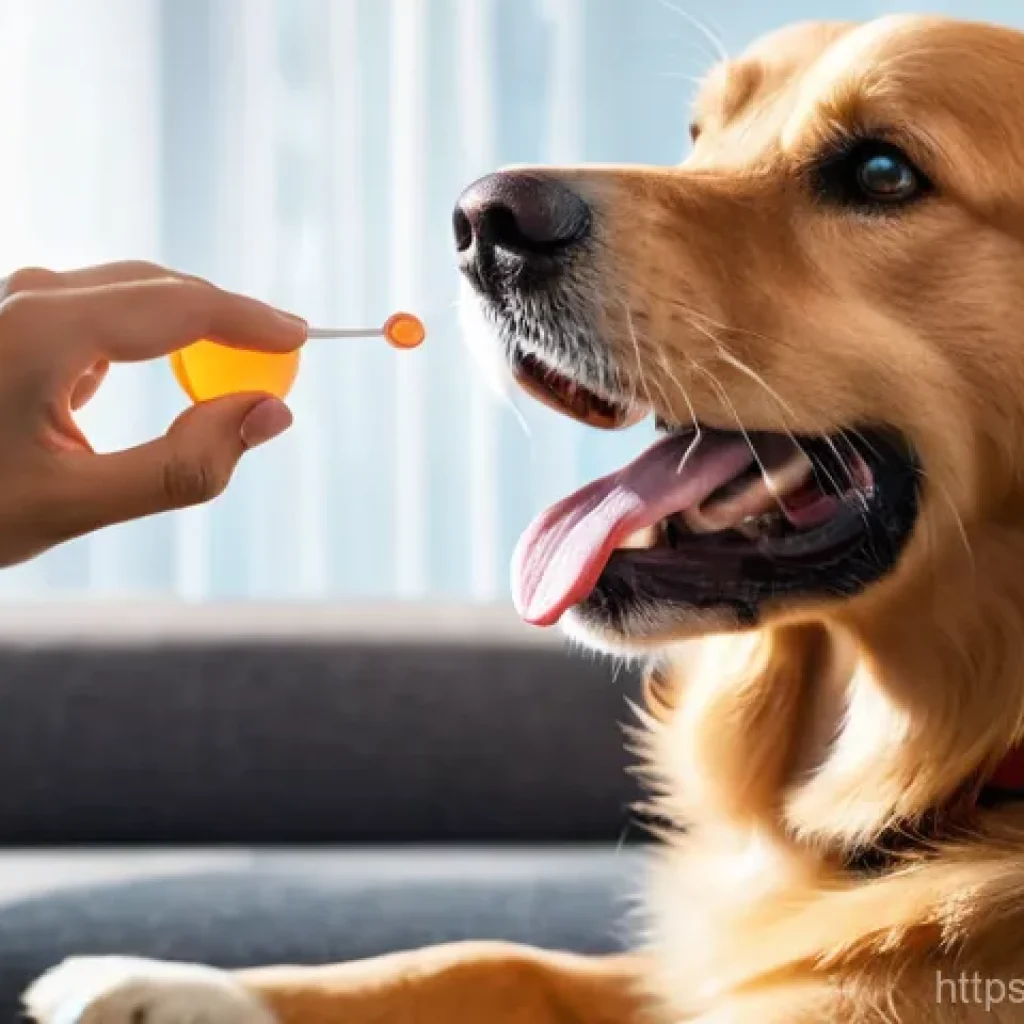 강아지 구충제 종류 - A cheerful Golden Retriever or Beagle dog, with bright eyes and a slightly open mouth as if panting ...