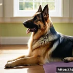 저먼 셰퍼드의 털 관리 - **Prompt:** A majestic German Shepherd with a glossy, healthy double coat. A friendly owner is gentl...